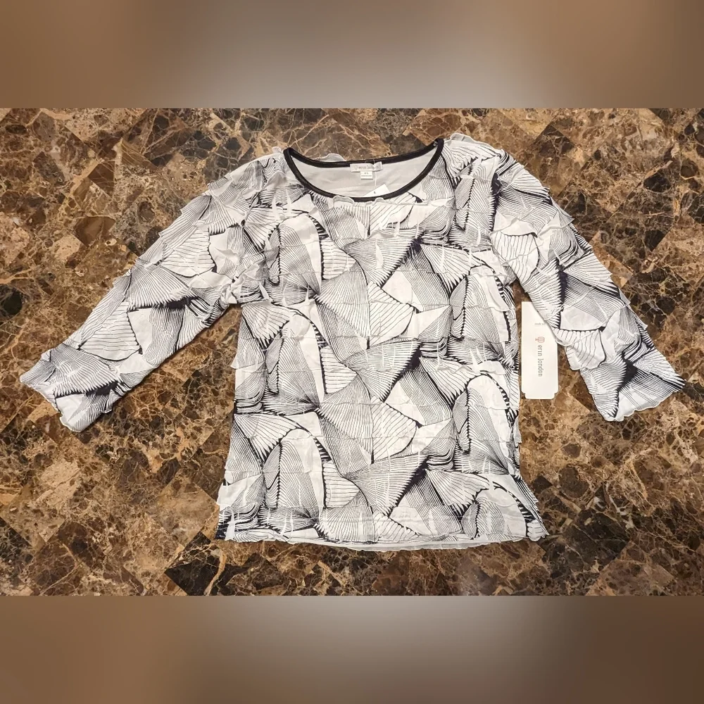 Erin London Black and White Ruffled Tee - Picture 3 of 5